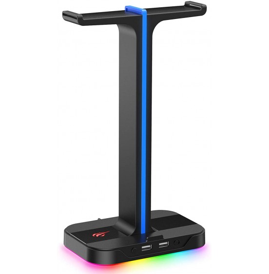 Havit RGB Gaming Headphone Stand Desk Dual Headset Hanger Base with Phone Holder & 2 USB Ports for Desktop PC Game Earphone Accessories Havit RGB Gaming Headphone Stand Desk Dual Headset Hanger Base with Phone Holder & 2 USB Ports for Desktop PC Game Earphone Accessories