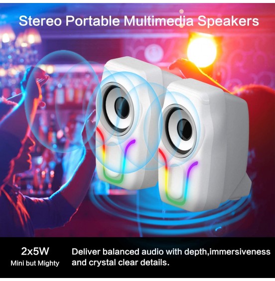 Computer Speakers,2.0 Stereo Volume Control Gaming Speakers with Surround Sound,6 RGB LED Backlit Effect,USB Powered Wired Laptop Speakers with 3.5mm for Desktop Computer/PC/Laptops(White) Computer Speakers,2.0 Stereo Volume Control Gaming Speakers with Surround Sound,6 RGB LED Backlit Effect,USB Powered Wired Laptop Speakers with 3.5mm for Desktop Computer/PC/Laptops(White)