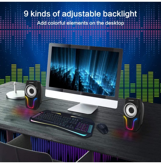 Computer Speakers,2.0 Stereo Volume Control Gaming Speakers with Surround Sound,6 RGB LED Backlit Effect,USB Powered Wired Laptop Speakers with 3.5mm for Desktop Computer/PC/Laptops(White) Computer Speakers,2.0 Stereo Volume Control Gaming Speakers with Surround Sound,6 RGB LED Backlit Effect,USB Powered Wired Laptop Speakers with 3.5mm for Desktop Computer/PC/Laptops(White)